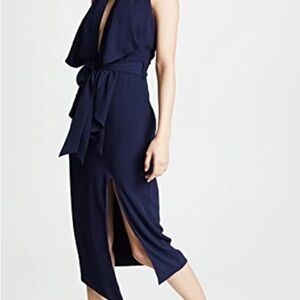MISHA COLLECTION Deep Navy Halter Midi Dress with Waist Tie
